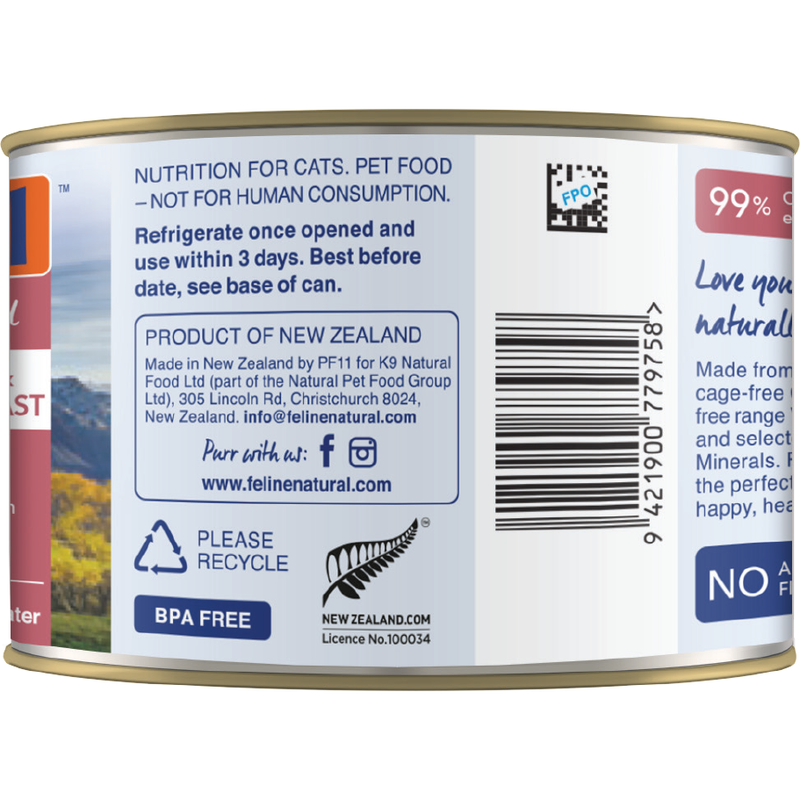Feline Natural Canned Cat Food, Chicken & Venison, 6-oz image number null