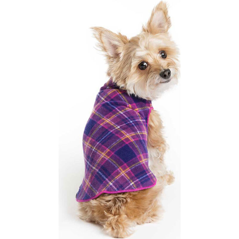 Gold Paw Stretch Fleece Dog Coat, Mulberry Plaid image number null