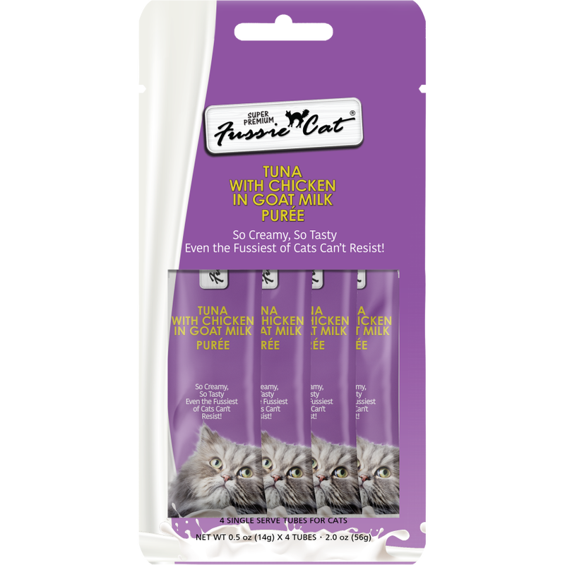 Fussie Cat Super Premium Puree Cat Treat, Tuna & Chicken in Goat Milk, 4-count image number null