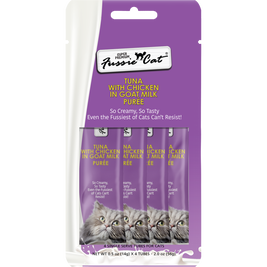 Fussie Cat Super Premium Puree Cat Treat, Tuna & Chicken in Goat Milk, 4-count Fussie Cat Super Premium Puree Cat Treat, Tuna & Chicken in Goat Milk, 4-count