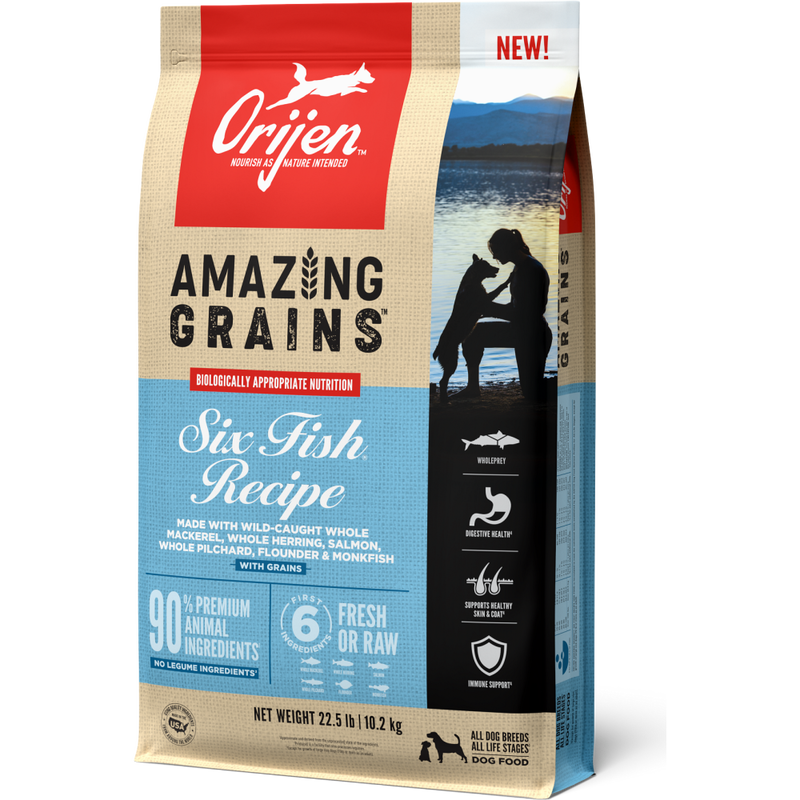 Orijen Amazing Grains Dry Dog Food, Six Fish image number null