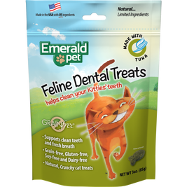 Emerald Pet Feline Dental Treats with Tuna Cat Treats, 3-oz Bag