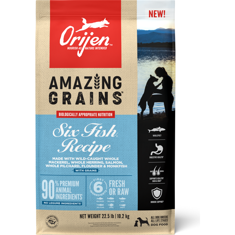 Orijen Amazing Grains Dry Dog Food, Six Fish image number null