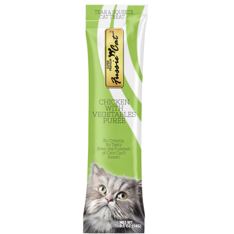 Fussie Cat Super Premium Puree Cat Treat, Chicken & Vegetables, 4-count
