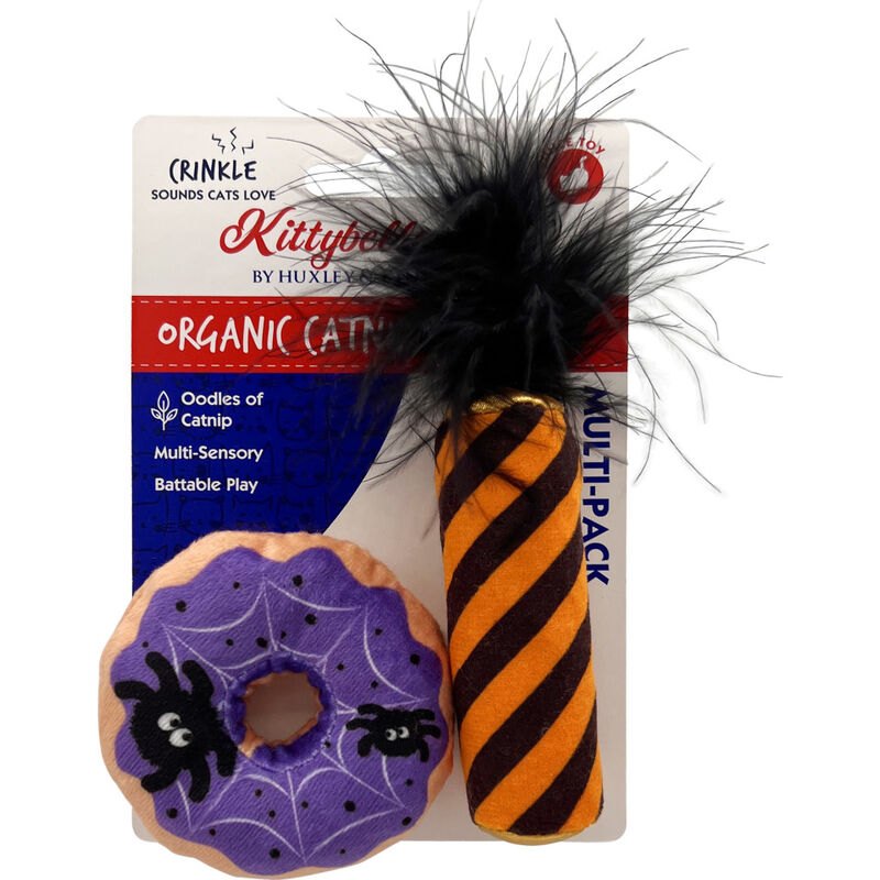 Huxley & Kent Halloween Kittybelles Cat Toys, Spiderweb Donut & Black Flame Candle, 2-pack image number null