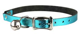 Omnipet Signature Leather Safety Stretch Cat Collar, Metallic Turquoise