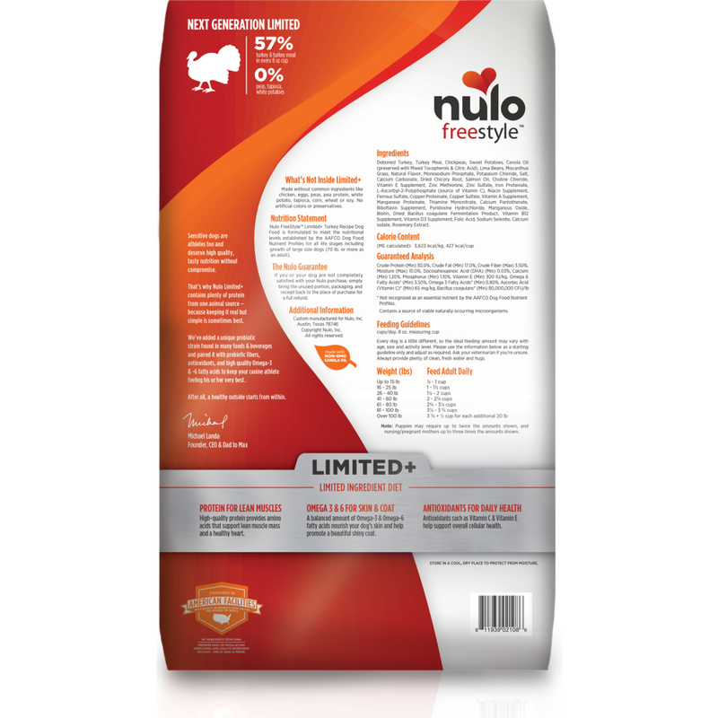 Nulo Freestyle Limited+ Grain-Free Dry Dog Food, Puppy & Adult, Turkey image number null