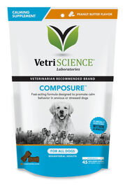VetriScience Composure Calming Soft Chews Dog Supplement, Peanut Butter, 45-count