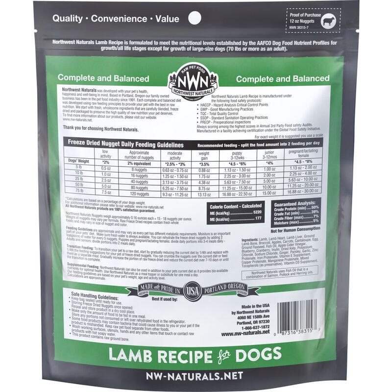 Northwest Naturals Raw Freeze-Dried Dog Food, Nuggets, Lamb, 25-oz image number null