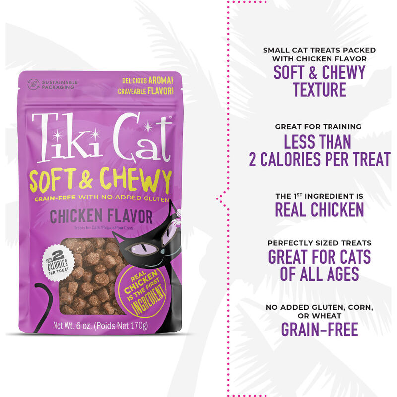 Tiki Cat Soft & Chewy Cat Treats, Chicken, 6-oz image number null