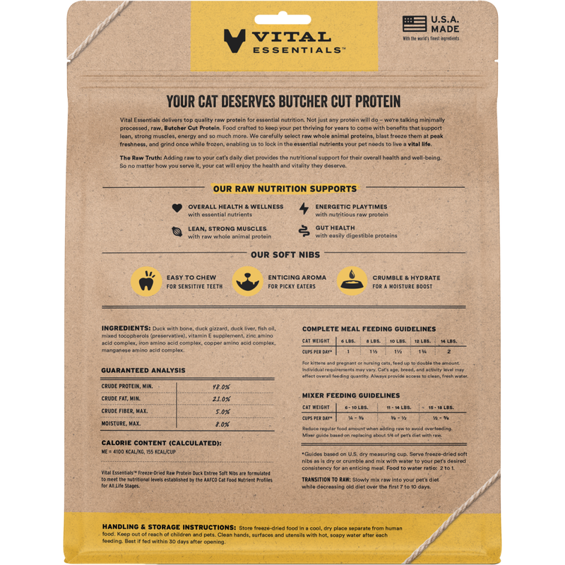 Vital Essentials Raw Freeze-Dried Cat Food, Duck, Soft Nibs, 12-oz image number null