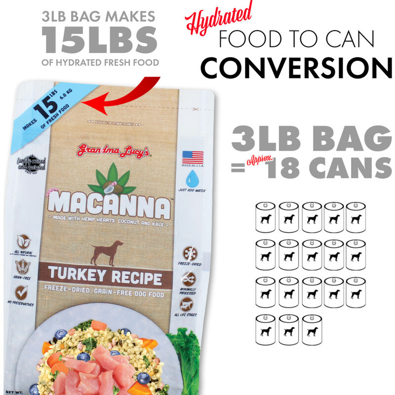 Grandma Lucy's Macanna Freeze-Dried Dog Food, Turkey, 3-lb image number null