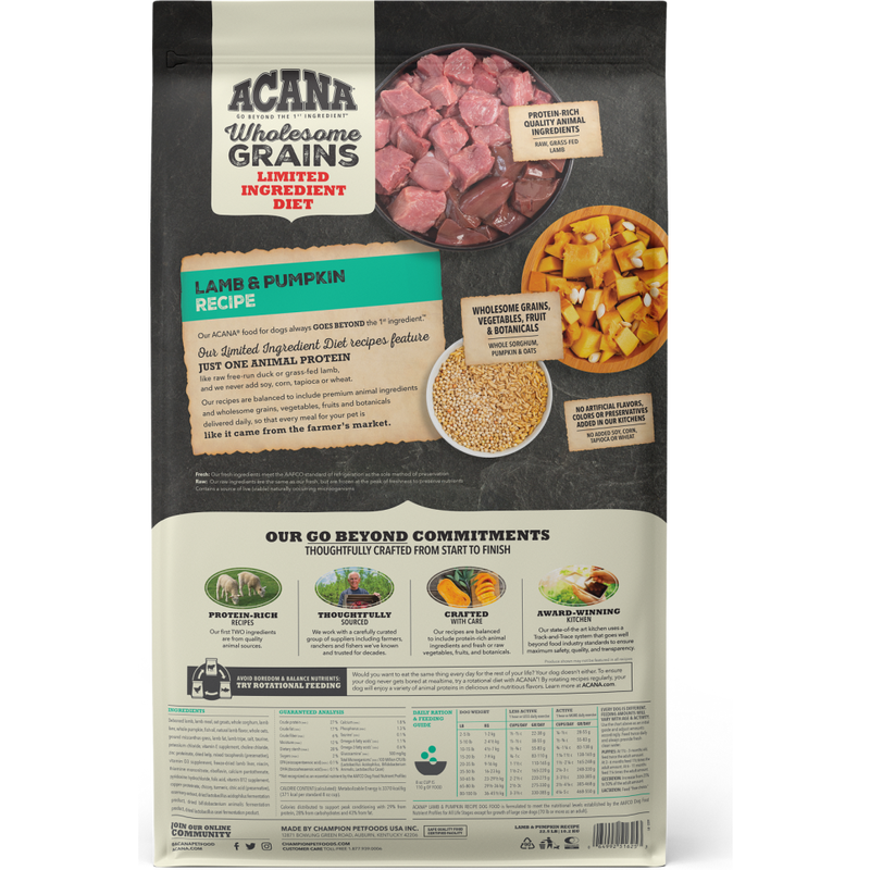 Mud Bay Buy Acana Wholesome Grains Dry Dog Food Limited Ingredient Lamb Pumpkin 22.5 lb for USD 91.99 MudBay