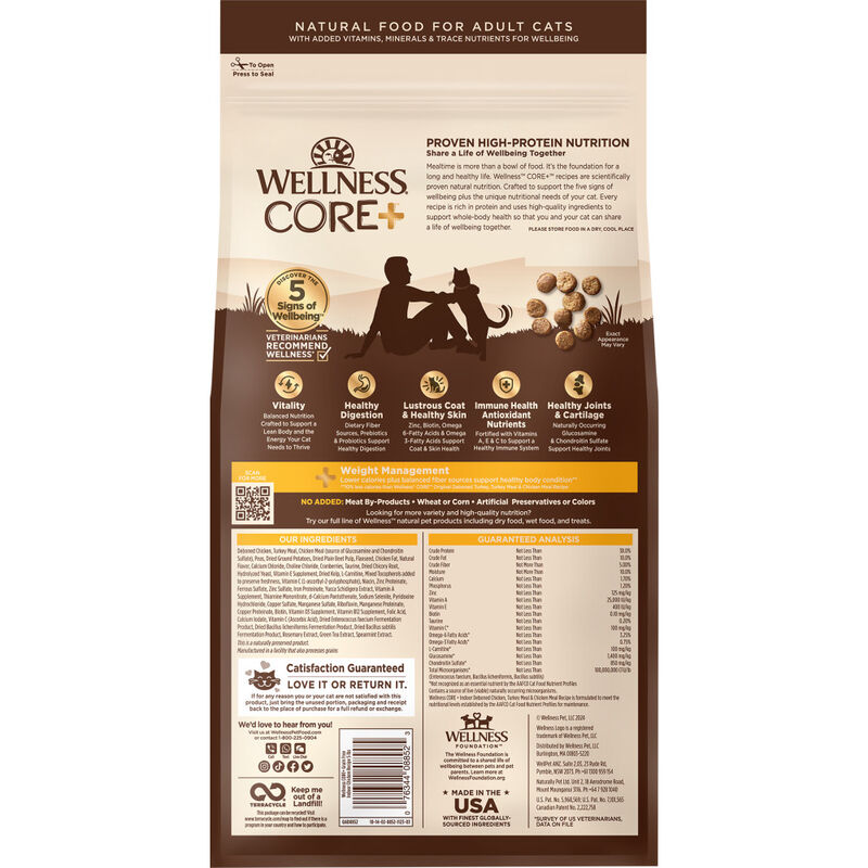Wellness Core Grain-Free Dry Cat Food, Indoor, Chicken & Turkey image number null