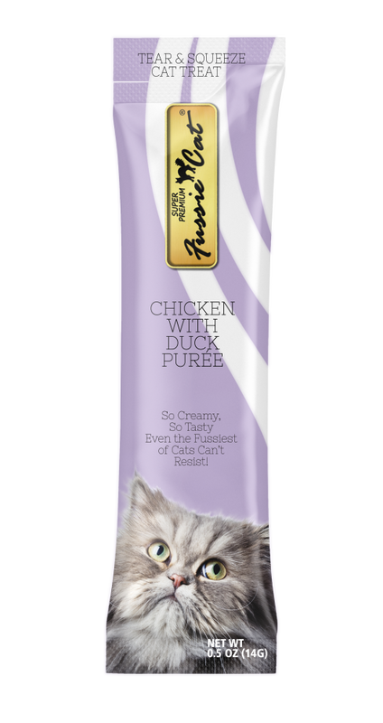 Fussie Cat Super Premium Puree Cat Treat, Chicken & Duck, 4-count