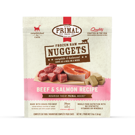 Primal Raw Frozen Cat Food, Nuggets, Beef & Salmon