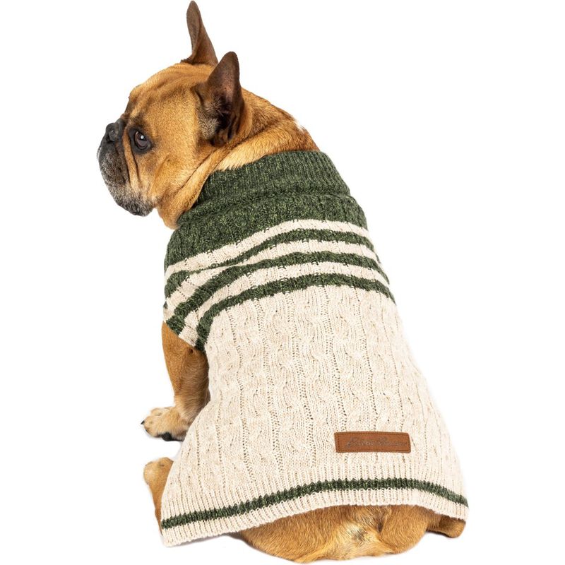 PetRageous Designs Eddie Bauer Thick Knit Crewneck Dog Sweater, Oatmeal Green image number null