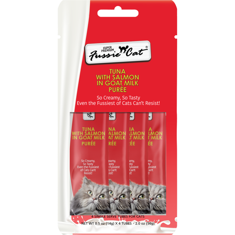 Fussie Cat Super Premium Puree Cat Treat, Tuna & Salmon in Goat Milk, 4-count image number null