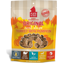 Plato Original Real Strips Dog Treats, Turkey & Pumpkin, 18-oz