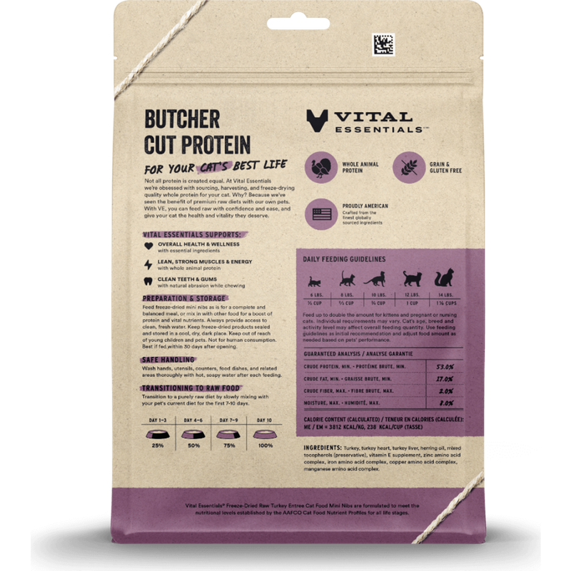 Vital Essentials Raw Freeze-Dried Cat Food, Turkey, Mini Nibs, 12-oz image number null