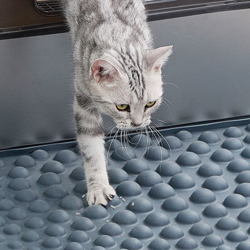 PetPals Cat Litter Box Mat, Air Bubble Paw Scrub, Grey image number null
