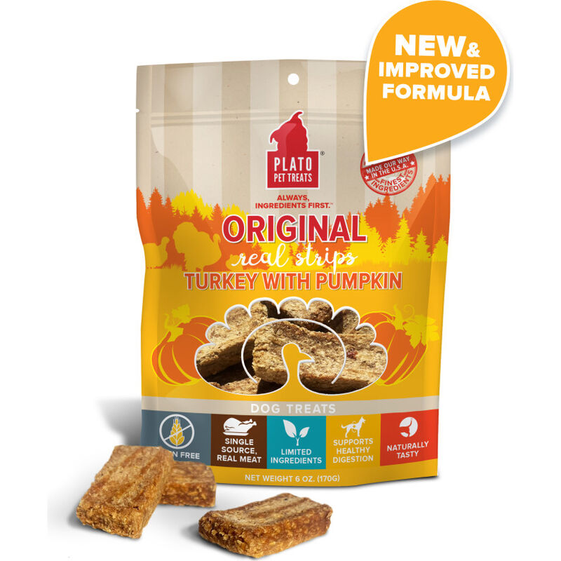 Plato Original Real Strips Dog Treats, Turkey & Pumpkin, 18-oz image number null