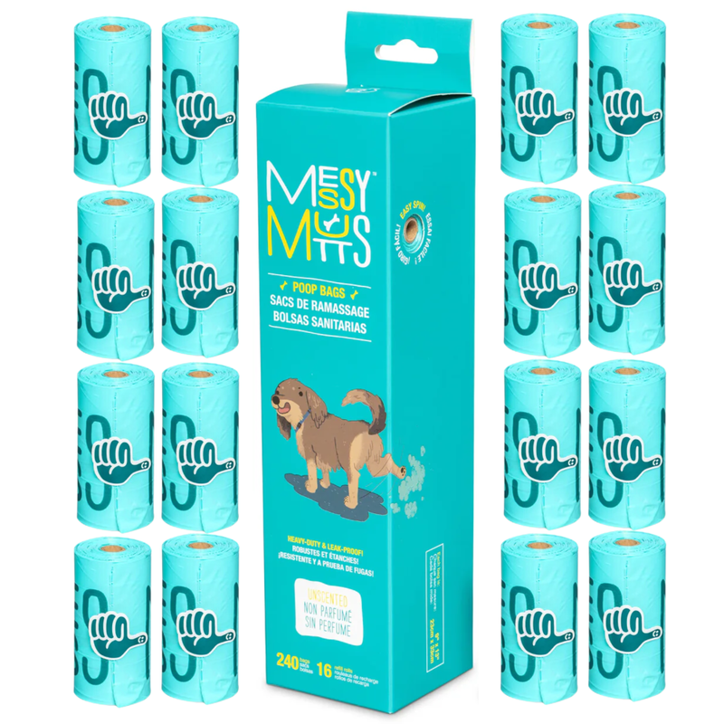 Messy Mutts Advanced Biorecycle Poop Bag Rolls, Teal, 16 Rolls, 240-count image number null