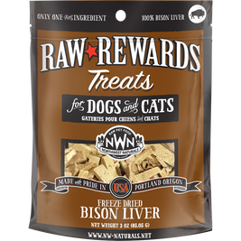 Northwest Naturals Raw Rewards Freeze-Dried Dog & Cat Treats, Bison Liver, 3-oz