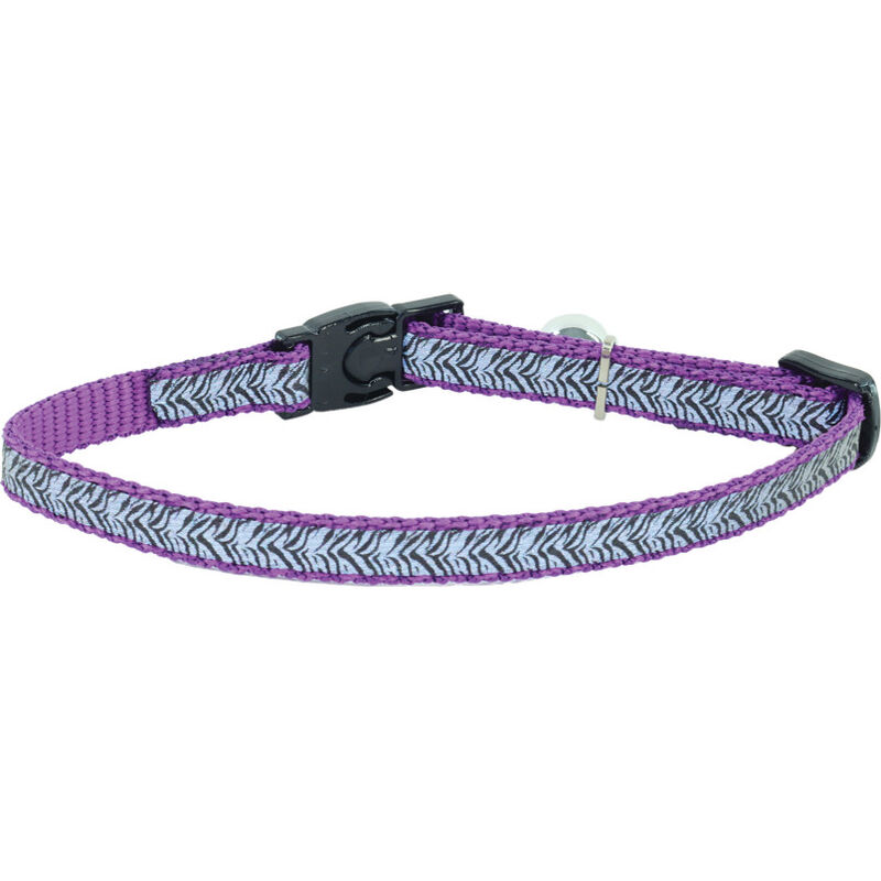 Coastal Lazer Brite Reflective Adjustable Breakaway Cat Collar, Purple Animal Print image number null