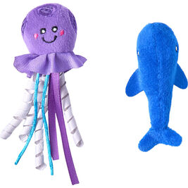 ZippyClaws Mesh Mates Cat Toy, Jellyfish & Whale, 2-pack