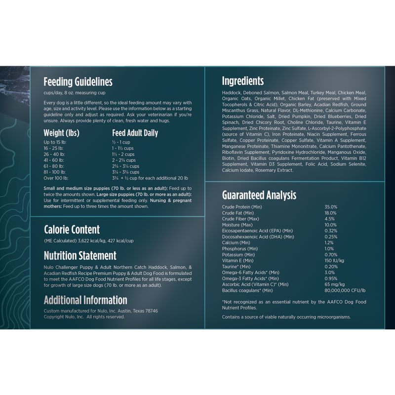 Nulo Challenger Dry Dog Food, Puppy & Adult, Northern Catch, Haddock Salmon & Acadian Redfish image number null