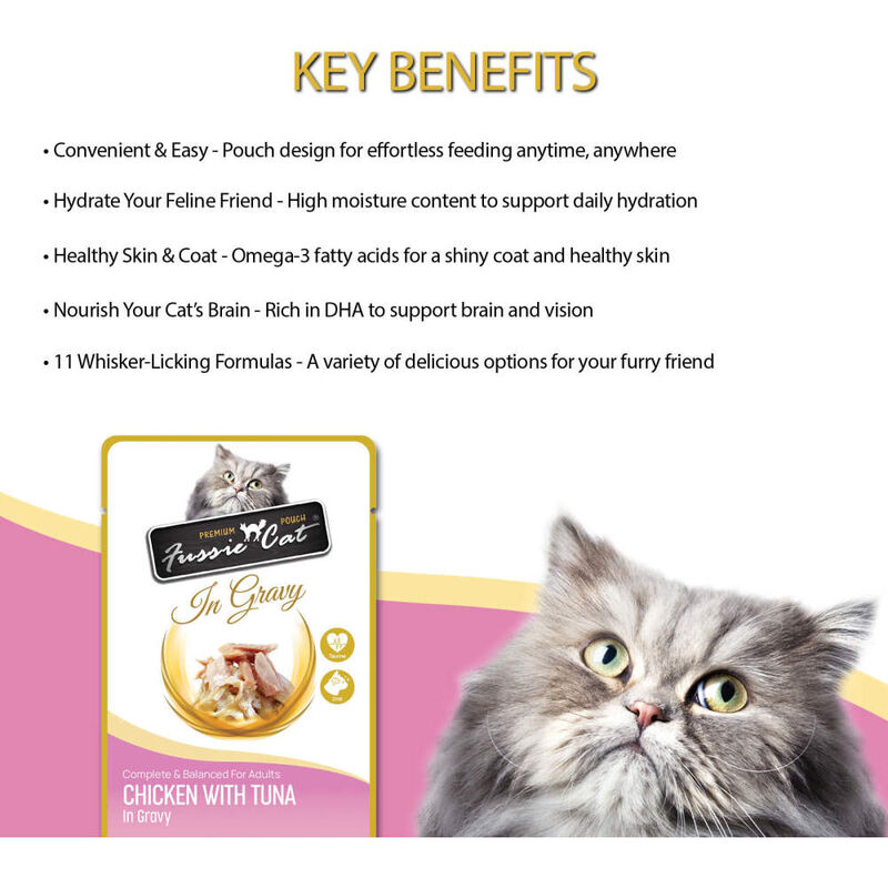 Fussie Cat Premium Wet Cat Food, In Gravy, Chicken & Tuna, 2.47-oz image number null