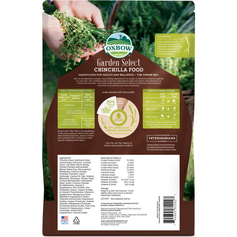 Oxbow Garden Select Chinchilla Food, 3-lb image number null