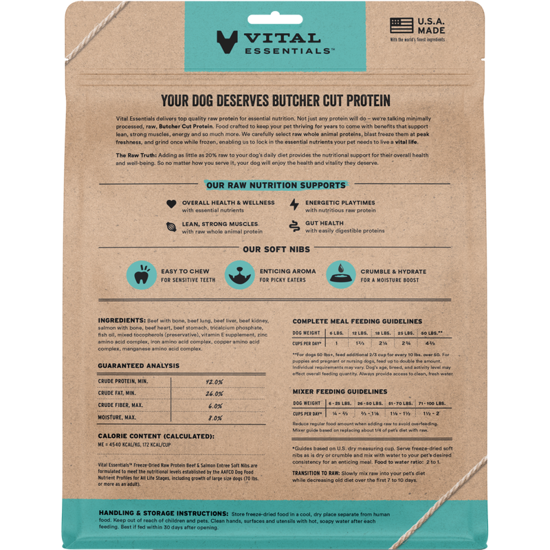 Vital Essentials Raw Freeze-Dried Dog Food, Beef & Salmon, Soft Nibs, 14-oz image number null