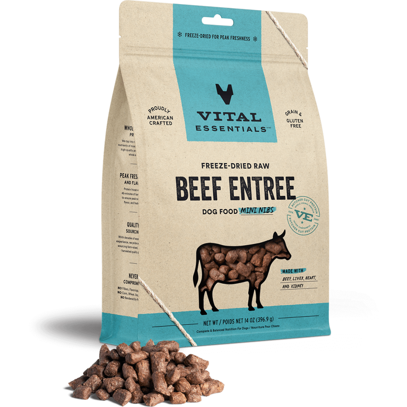 Vital Essentials Raw Freeze-Dried Dog Food, Beef, Mini Nibs, 14-oz image number null
