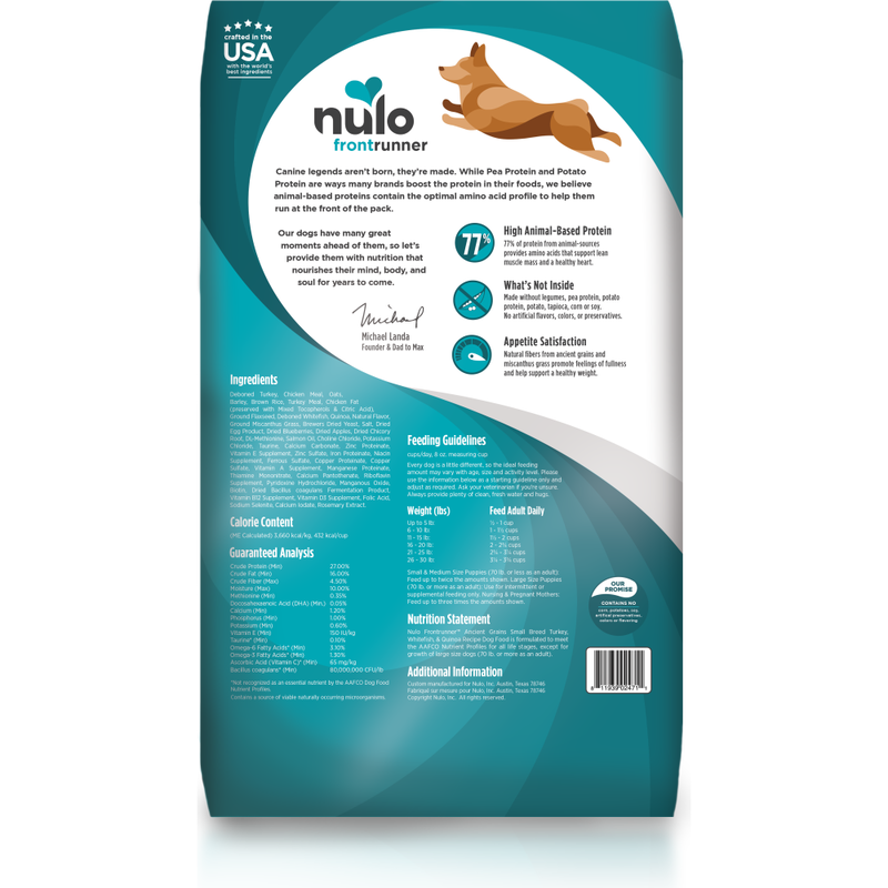 Nulo Frontrunner Ancient Grains Dry Dog Food, Small Breed, Turkey Whitefish & Quinoa image number null