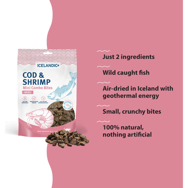 Icelandic Mini Combo Bites Cat Treats, Cod & Shrimp, 1.7-oz image number null