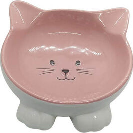 Indipets Angled Ceramic Cat Face Bowl, Pink