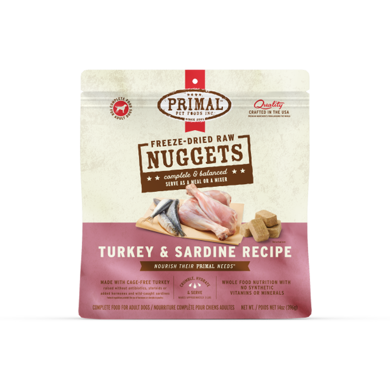 Primal Raw Freeze-Dried Dog Food, Nuggets, Turkey & Sardine, 14-oz image number null