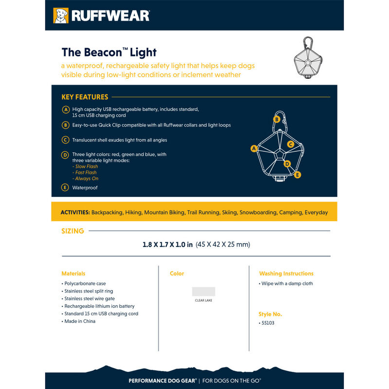 Ruffwear The Beacon Safety Light for Dogs, Clear Lake image number null