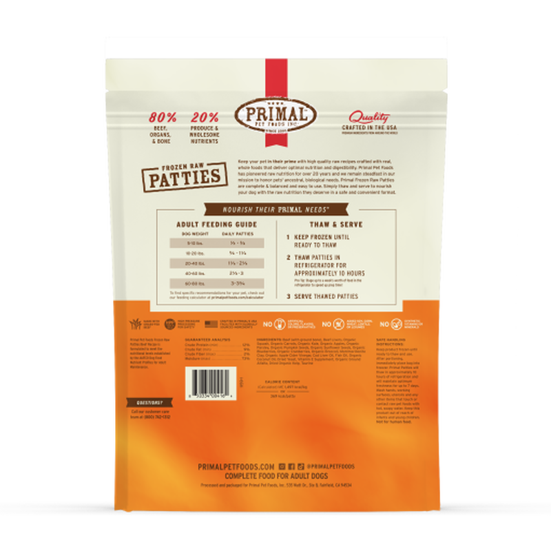 Primal Raw Frozen Dog Food, Patties, Beef, 6-lb image number null