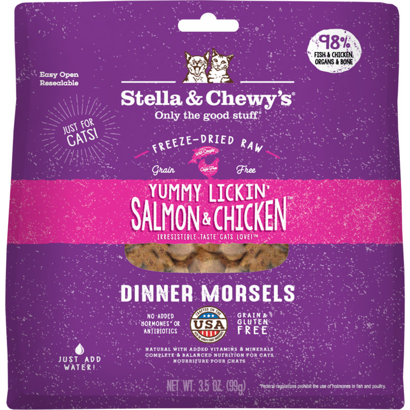 Stella & Chewy's Dinner Morsels Raw Freeze-Dried Cat Food, Yummy Lickin' Salmon & Chicken image number null