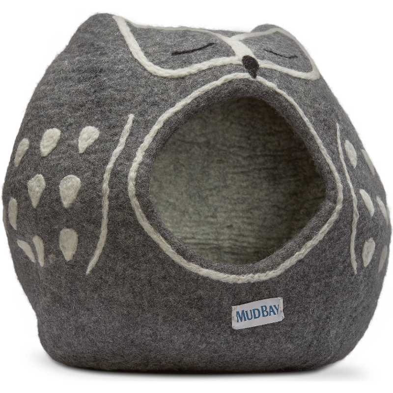 Mud Bay Felted Cat Cave Bed, Owl, Grey image number null