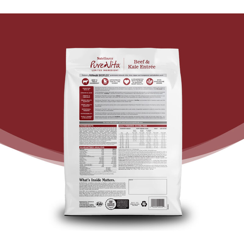PureVita Limited Ingredient Grain Inclusive Dry Dog Food, Beef & Kale image number null