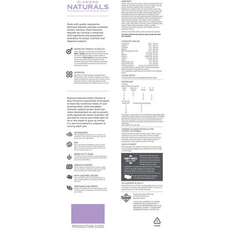 Diamond Naturals Dry Cat Food, Kitten, Chicken & Rice, 6-lb image number null