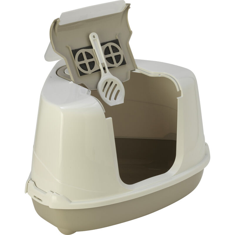 Moderna Flip Corner Cat Litter Box, Warm Grey image number null