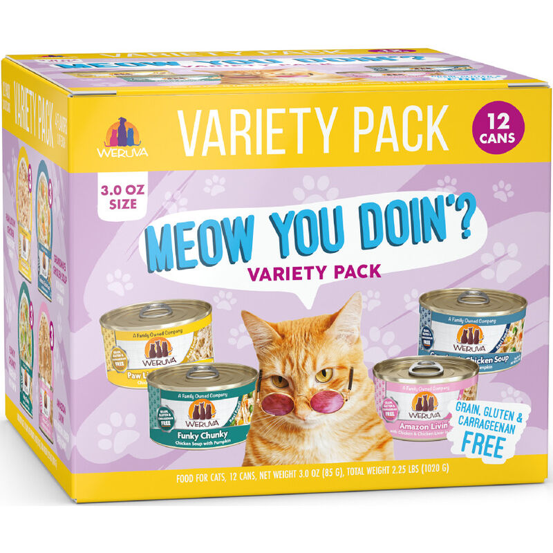 Weruva Classic Canned Cat Food, Variety Pack, Meow You Doin'?, 3-oz, 12-pack image number null