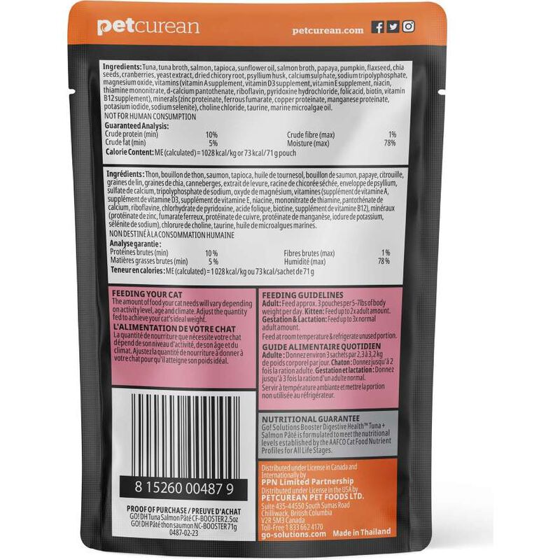 Go! Solutions Booster Wet Cat Food, Digestive Health, Tuna & Salmon Pate, 2.5-oz image number null