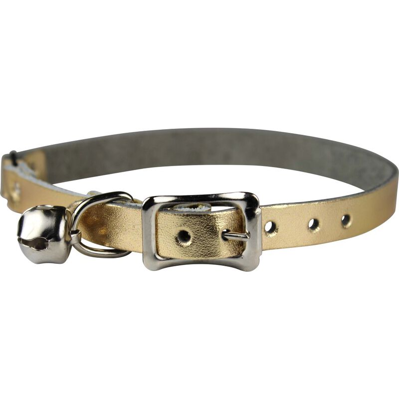 OmniPet Signature Leather Safety Stretch Cat Collar, Metallic Gold image number null