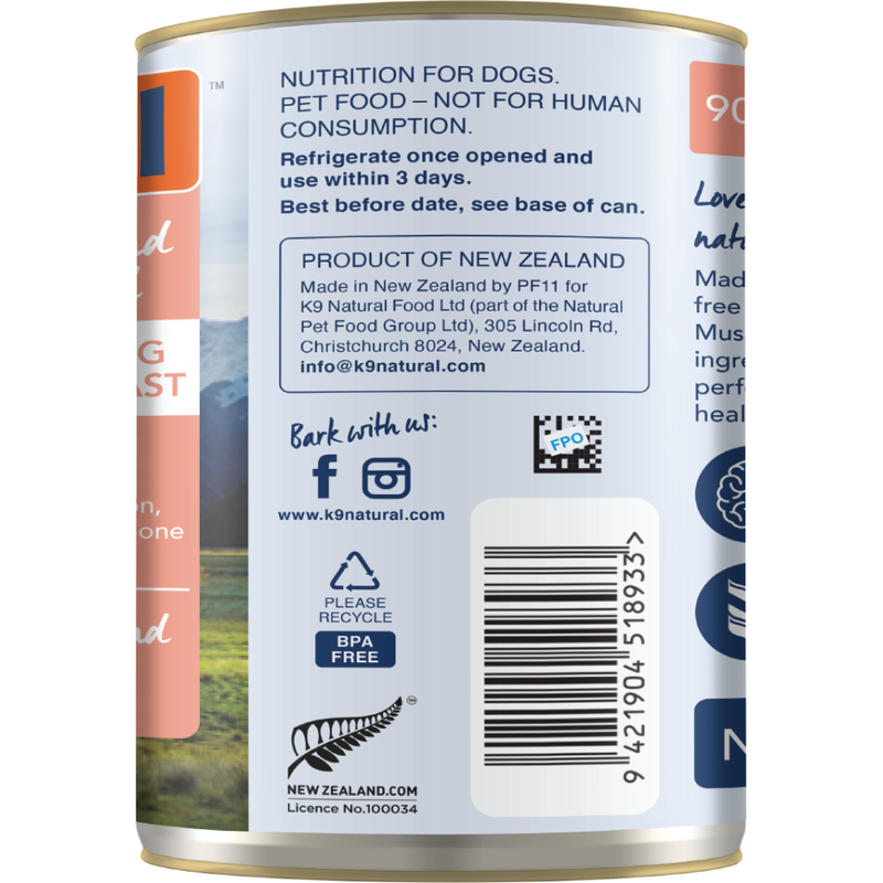 K9 Natural Canned Dog Food, Lamb & Salmon, 13-oz image number null
